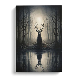 Hirsch im Wald Gothic Leinwand Wandbild Kunstdruck gerahmtes Bild Deko Wohnzimmer - Bild 1 von 4