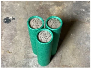 SILVER MERCURY DIME showing on old vintage unsearched green wheat penny roll us - Picture 1 of 2