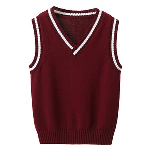 Boys Girls V Neck Knitted Sweater Vest Top Sleeveless Waistcoat Uniform Knitwear - Picture 1 of 34