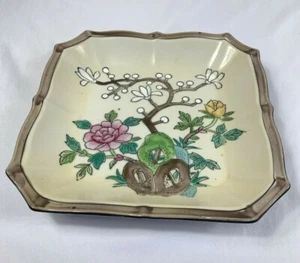 Unique Hand Painted Floral Design Ceramic Square Plate Trinket Dish 8 1/4" - Picture 1 of 8