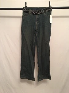 Faded glory boy's belted bootcut jeans 14 skulls belt tint dark wash adjustable - Picture 1 of 3