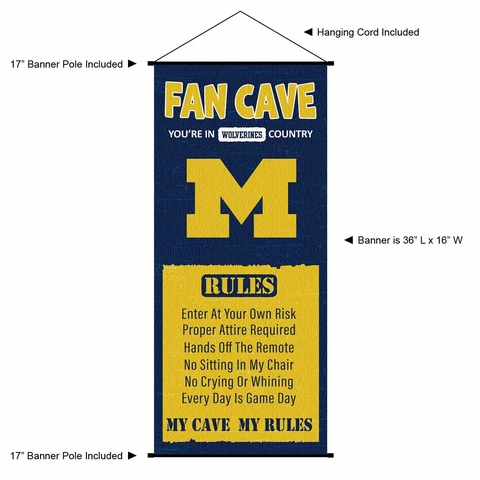 Michigan Team University Wolverines Man Cave Fan Room Banner Poster Art Canvas Cover