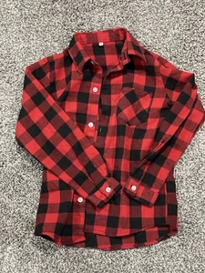 Boys Flannel Long Sleeve Shirt 5/6 Red Black Youth - Picture 1 of 2