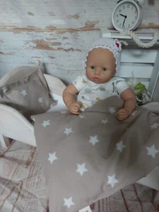 ❤PuppenWendebettwäsche❤ Bettzeug Puppenwagengarnitur ❤ Sterne taupe Handmade Neu - Bild 1 von 7