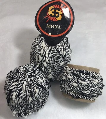 Cotton Yarn Blend Black, White and Silver Metallic Twist & Slub Style - Vintage - Image 1 of 4