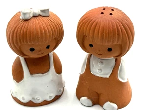 Holt Howard Terra Cotta Boy and Girl Salt Pepper Shakers Japan Vintage - Picture 1 of 8