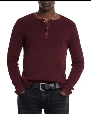 Вафли John Varvatos Memphis с длинным рукавом Henley большие темно-бордовые - Изображение 1 из 4