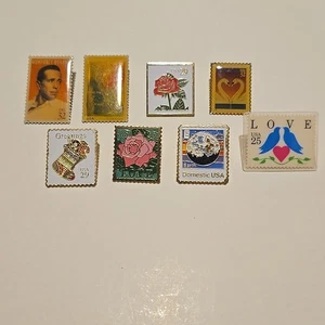 Lot Of 8 Vintage Love USA 25 29 32 Cent USPS Postage Stamp Lapel Pin Set  - Picture 1 of 15