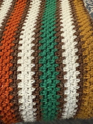 "60"" por 50"" hecho a mano vintage ganchillo afgano tiro rayas en zig-zag con flecos" Foto 1 de 4