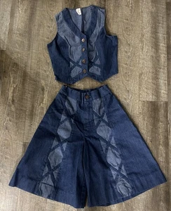 Chaleco de retazos vaqueros vintage para mujer y pantalones cortos/skorts hasta la rodilla talla 7/8 - Imagen 1 de 12