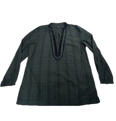 J.Crew Plaid Tunic Top Womens LG Black Green Long Sleeve Velvet Trim Reimagined - Image 1 of 4
