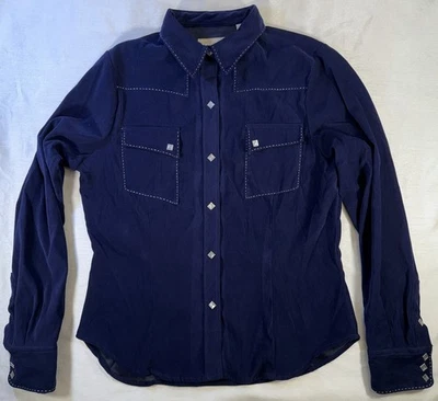 Blusa Vintage Roper DENVER COLORADO Veludo Azul Cowgirl Western G - Imagem 1 de 4