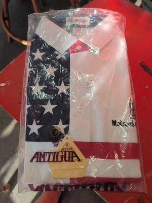 VTG Antiqua Men's American Flag Cotton 1/4 Button Polo Shirt Short Sleeve Sz Lg  - Image 1 of 4