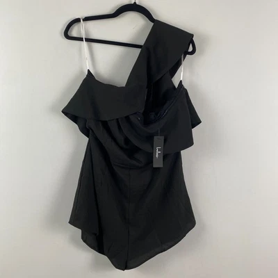 Lulus Butterfly Effect One-shoulder Romper Size XL Black - Image 1 of 4