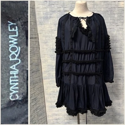 Vestido Cyntia Rowley Manga Larga XS/S Negro Boho Borla Capricho Talla Grande Foto 1 de 4