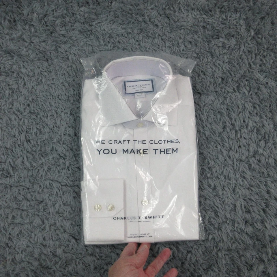 Camisa de vestir Charles Tyrwhitt para hombre 15.5 34 blanca sin corte de hierro extra delgada nueva con etiquetas Foto 1 de 4