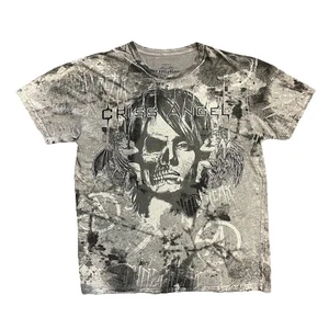 CAMISETA Y2K AFLICTION CRISS ANGEL MIND FREAK GRIS NEGRA AOP TALLA XL CALAVERA (43) - Imagen 1 de 8