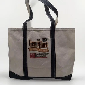 LL Bean Boat & Tote Black Trim Tote Bag Vintage Large 22” Top Long Handles - Picture 1 of 13