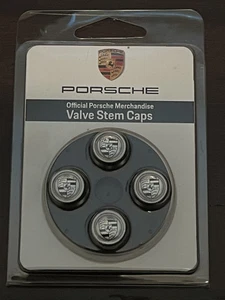 OEM Porsche Valve Stem Caps (Black Crest/Silver Caps) NEW 911 Macan Taycan - Picture 1 of 1