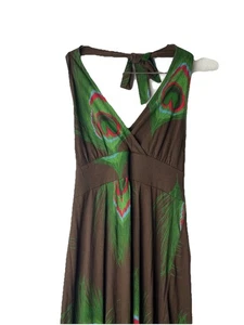 Vintage Tommy Hilfiger Peacock S Maxi Dress Halter Top Boho Resort Beach Comfort - Picture 1 of 11