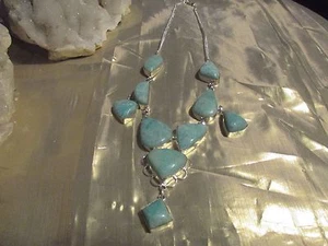 BEAUTIFUL NEW SEA BLUE AQUAMARINE NECKLACE 21"; HANDCRAFTED NECKLACE 10 STONES - Picture 1 of 4