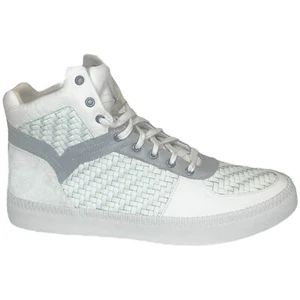 Diesel LE S-Spaark Mid Top Woven Leather Sneakers NIB | White/Gray | M 12 EU 45 - Picture 1 of 7
