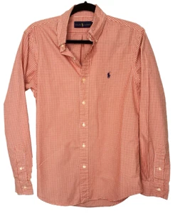 RALPH LAUREN Herren Oberhemd Langarm ORANGE Weiß GINGHAM Größe Small - Bild 1 von 4