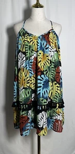 Gianni Bini Slip On Flare Swing Dress Trapeze XS Spaghetti Tropical Racerback - Picture 1 of 14