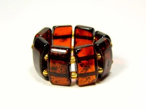 Baltic Amber Ring Size 9 Dark Cherry Cognac Brown Natural Elastic Stretch 5656 - Picture 1 of 6