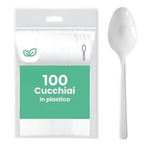 200 Cucchiai di Plastica bianchi Rigide riutilizzabili lunghezza 16,5 cm - Foto 1 di 3