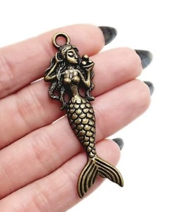 Bronze Tone Mermaid Charm Pendant Crafts Jewelry Keychain Key Chain Gifts DIY - Picture 1 of 4