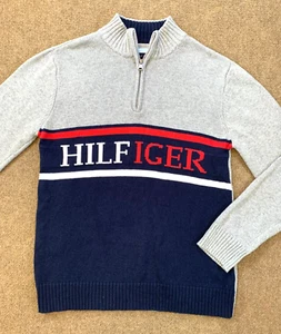 Tommy Hilfiger Sweater Boys L 16/18 Spell Out Cotton 1/4 Zip Colorblock Pullover - Picture 1 of 7
