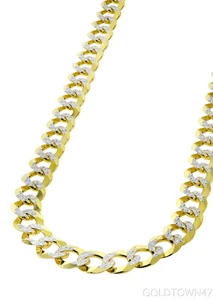 Cuban in 14kt Yellow Gold White Pave en's Link Chain 6.5mm -7.5mm and 8.5mm - Picture 1 of 5