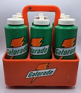 VTG 1980’s Gatorade Sport Squirt Water Bottle Set Of 6 W/ Carrier Rare Never Use - Picture 1 of 6
