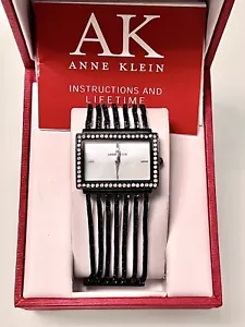 ANNE KLEIN* WOMANS BLACK OPEN CHAIN BRACELET WATCH*NEW BATTERY~BOX&WARR. - Picture 1 of 9