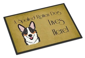 Caroline's Treasures BB1503MAT Tricolor Corgi Spoiled Dog Lives Here Doormat ... - Picture 1 of 7