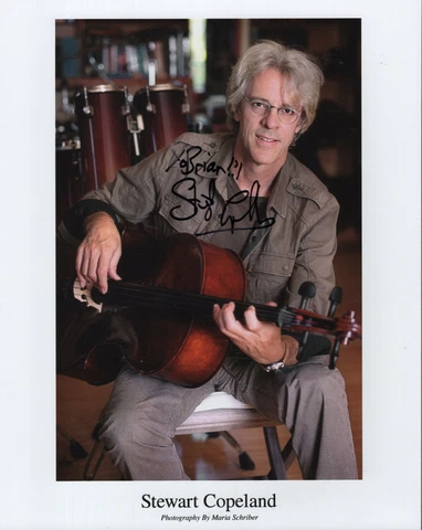 STEWART COPELAND authentic hand signed 8x10 color photo    THE POLICE   To Brian Cover