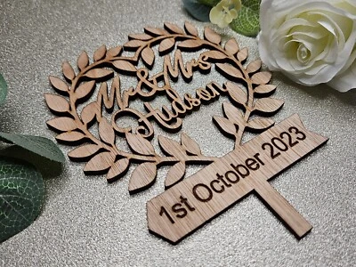 MASTERFULCAKES Wedding Cake Topper Personalised Wooden design1 available in different colours