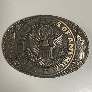 TONY LAMA STATE SERIES THE UNITED STATES OF AMERICA BRASS BELT BUCKLE - Picture 1 of 4