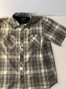 ORVIS black plaid short quick dry fabric sleeve shirt Men's L - Picture 1 of 3