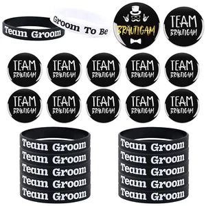 24Pcs JGA Deko Männer Bräutigam Button, Männer Armbänder, 1 Groom mit 11 Team Gr - Bild 1 von 6