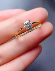 2CTW Round Cut Moissanite Wedding Engagement Ring Set 14 Yellow Gold Plated - Picture 1 of 11