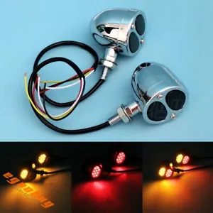 Chrome Bullet LED Turn Signal Indicator Light Fog Lamp For Harley Chopper Bobber - Picture 1 of 7