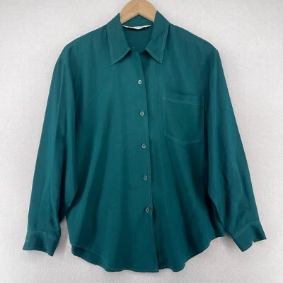 Blusa RICHARD MALCOLM Top Mujer 4 Seda Abotonada Manga Larga De Colección Verde Azulado Foto 1 de 4