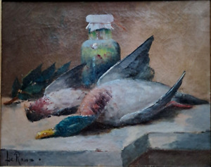 Ancien tableau Huile sur toile LE ROUX " Nature morte au gibier " Signée