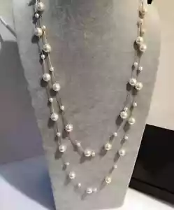 Doppellagig Perlmutt Perlen Anhänger Schmuck Lange Halskette Damen Klassisch Perlenkette - Bild 1 von 26