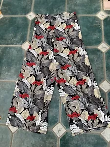Tu sainsbury uk 10 wide leg jersey trousers black red floral beige vgc - Picture 1 of 6
