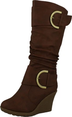 Botas Top Moda para mujer Pure-65 media pantorrilla punta redonda tacón de cuña encorvado Foto 1 de 4