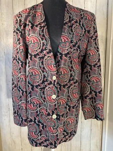 Vintage J G Hook Blazer Gr. 10 Paisley Leinen/Baumwolle gefüttert Retro Büro Karriere USA - Bild 1 von 15
