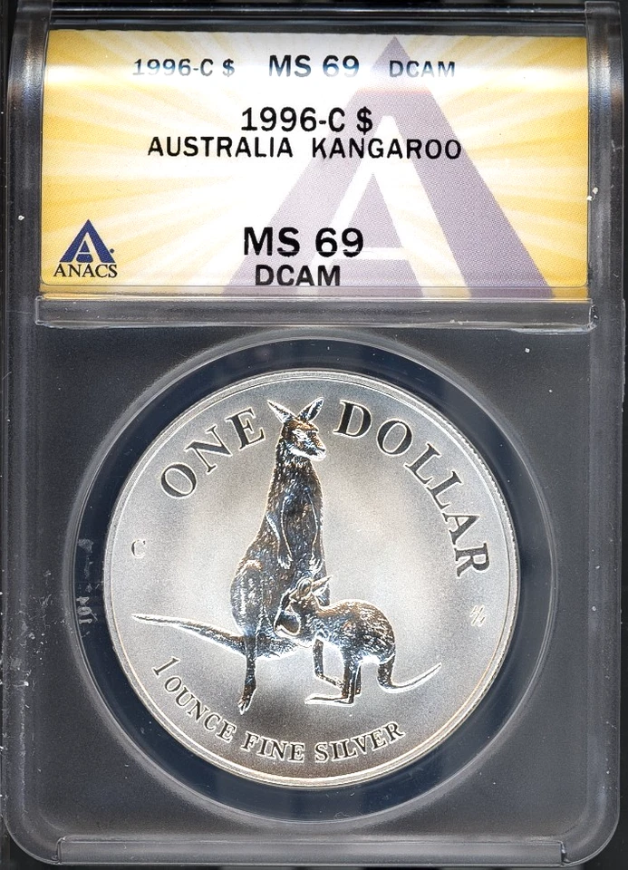 1996-C $1 Silver Australia's Kangaroo MS 69 DCAM ANACS # 7859544 + Bonus - Image 1 of 2